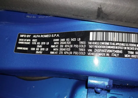 2022 Alfa Romeo Stelvio Quadrifoglio Awd from USA, damaged, VIN ZASPAKEV6N7D48645